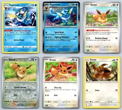 (6) Vaporeon & Eevee Pokemon Card Lot Reverse Holo Rare English TCG Collection - Image 1