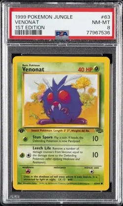 1999 POKEMON JUNGLE 1ST ED #63 VENONAT PSA 8 - Image 1