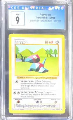 Pokemon Porygon TCG Base Set Shadowless Uncommon Card 39/102 CGC 9 - Image 1
