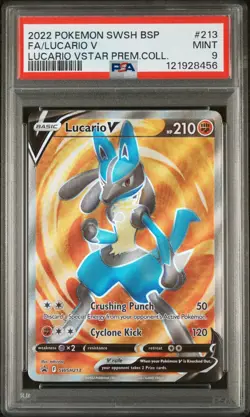 2022 POKEMON SWSH BLACK STAR PROMO #213 FA/LUCARIO V PREM.COLL. PSA9 - Image 1
