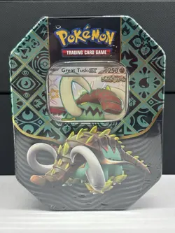 Pokemon TCG Scarlet & Violet Paldean Fates Great Tusk EX Tin Factory Sealed NEW - Image 1