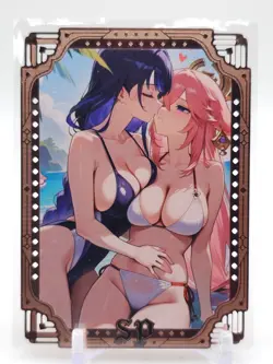 Goddess Story - Pink Metal Waifu Card - Raiden & Yae Miko - NUMBERED 053/100 - Image 1