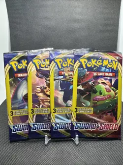 Pokemon Card - Sword & Shield Base - 3 Card Booster Pack - 4 Pack - Full Art Set - Image 1
