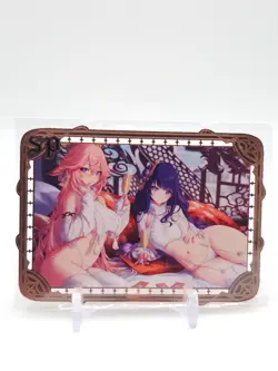Goddess Story - Pink Metal Waifu Card - Raiden & Yae Miko - NUMBERED 066/200 - Image 1