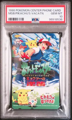 1998 POKEMON CENTER PHONE CARD MEWTWO STRIKES BACK/PIKACHU'S VACATION PSA 10 - Image 1
