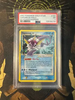 Pokemon Vaporeon Gold Star 102/108 Power Keepers PSA 1 - Image 1