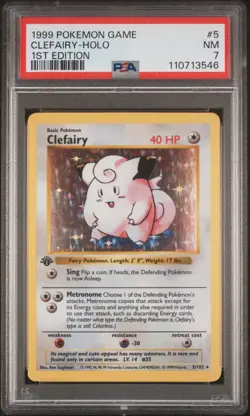 1999 POKEMON BASE SET 1ST EDITION #5 CLEFAIRY-HOLO PSA 7 - Image 1