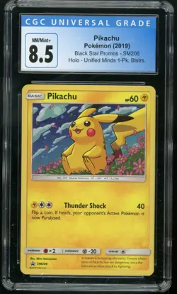 PIKACHU (2019) Pokemon Black Star Promos Unified Minds Holo Rare SM206 CGC 8.5 - Image 1