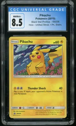 PIKACHU (2019) Pokemon Black Star Promos Unified Minds Holo Rare SM206 CGC 8.5 - Image 1