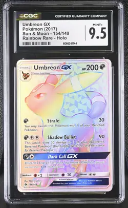 CGC 9.5 MINT+ Umbreon GX 2017 Sun & Moon 154/149 Rainbow Rare Holo Pokemon Card - Image 1