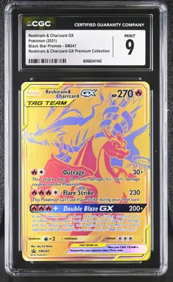 CGC 9 MINT Reshiram & Charizard GX 2021 Black Star Promo SM247 Holo Pokemon Card - Image 1