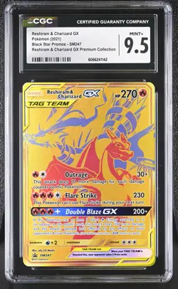 CGC 9.5 MINT+ Reshiram & Charizard GX Black Star Promo SM247 Holo Pokemon Card - Image 1