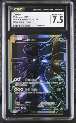 CGC 7.5 Zekrom 2011 Black & White 114/114 Ultra Rare Holo Pokemon Card - Image 1