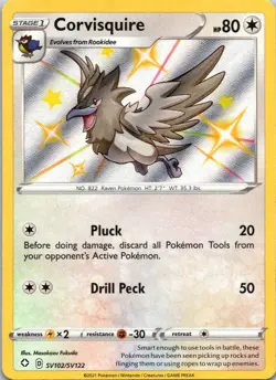 Pokemon TCG Corvisquire SV102/SV122 Holo Rare Shining Fates Card -NM - Image 1