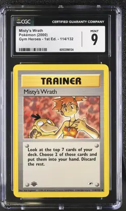 CGC 9 MINT Misty's Wrath Gym Heroes 1st Edition 114/132 Pokemon Card - Image 1