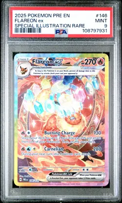 2025 POKEMON PRE EN-PRISMATIC EVOLUTIONS ILLUSTRATION RARE #146 FLAREON EX PSA 9 - Image 1