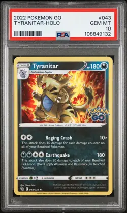 2022 POKEMON GO #043 TYRANITAR-HOLO PSA 10 - Image 1