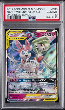 2019 POKEMON SUN & MOON UNBROKEN BONDS #130 GARDEVOIR & SYLVEON GX PSA 10 - Image 1