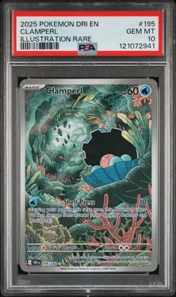 2025 POKEMON DRI EN-DESTINED RIVALS ILLUSTRATION RARE #195 CLAMPERL PSA 10 - Image 1