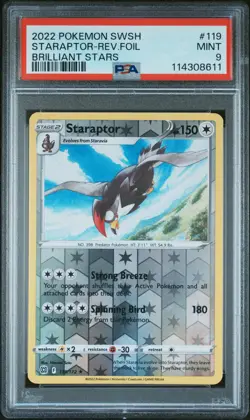2022 POKEMON SWORD & SHIELD BRILLIANT STARS #119 STARAPTOR-REVERSE FOIL PSA 9 - Image 1