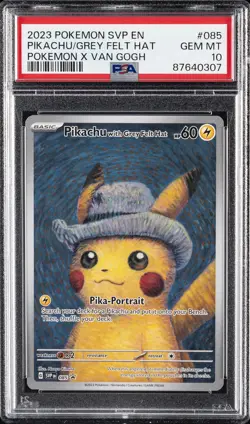 2023 POKEMON SVP EN-SV BLACK STAR PROMO #085 PIKACHU WITH GREY FELT HAT PSA 10 - Image 1