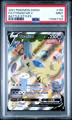 2021 POKEMON SWORD & SHIELD BATTLE STYLES #155 FULL ART/TYRANITAR V PSA 9 - Image 1
