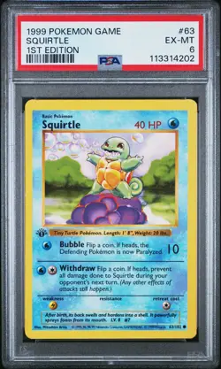 1999 POKEMON BASE SET 1ST EDITION #63 SQUIRTLE PSA 6 - Image 1