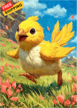 100 MTG Card Sleeves with 100 Inner Sleeve, Textured Back Art Cute Chocobo2 - Image 1