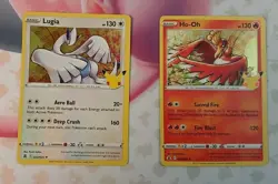 Ho-oh and Lugia Celebrations HOLOS 2 Card Set NM (Off Center) OC MISCUT ERROR - Image 1