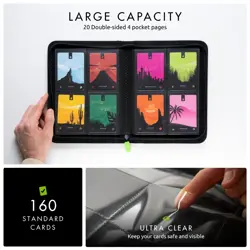 4 Pocket Trading Card Binder, 160 Cards, Exo-Tec, 20 Side-Loading Pages, Black - Image 3