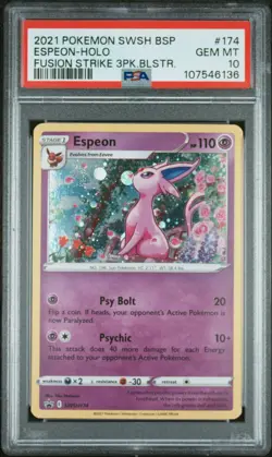 PSA 10 Espeon #174 Holo 2021 Pokemon Black Star Promo Fusion Strike 3pk. Blstr. - Image 1