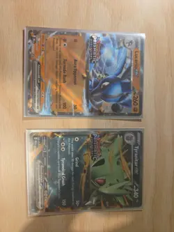 Pokemon TCG Prismatic Evolutions Stamped Promo Exclusive Lucario & Tyranitar EX - Image 1