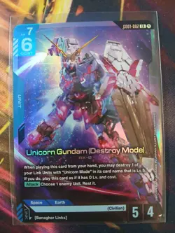 Gundam Card Game Newtype Rising Unicorn Gundam (Destroy Mode) GD01-002 LR - Image 1