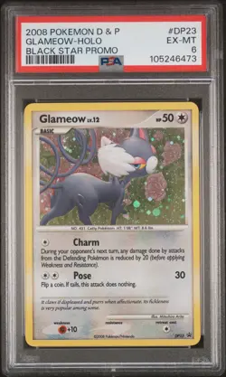 2008 POKEMON DIAMOND & PEARL BLACK STAR PROMO #DP23 GLAMEOW-HOLO PSA 6 - Image 1