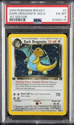 2000 POKEMON ROCKET 1ST ED #5 DARK DRAGONITE-HOLO PSA 6 - Image 1