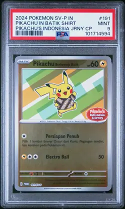 2024 POKEMON INDONESIAN SV-P PROMO #191 PIKACHU IN BATIK SHIRT PSA 9 - Image 1