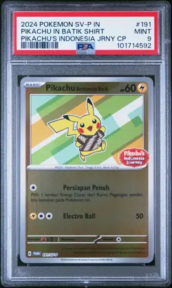2024 POKEMON INDONESIAN SV-P PROMO #191 PIKACHU IN BATIK SHIRT PSA 9 - Image 1