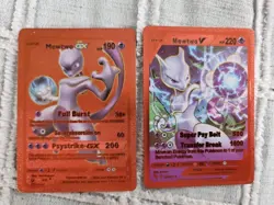 Mewtwo GX Psystrike & V Super Psy Foil Fan Art Vinyl Textured Collector Card Red - Image 1