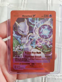 Mewtwo GX Psystrike & V Super Psy Foil Fan Art Vinyl Textured Collector Card Red - Image 3