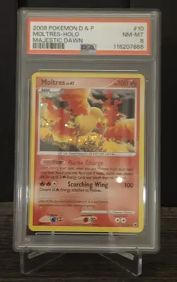 Moltres 10 Majestic Dawn Holo Rare PSA 8 2008 Pokemon Card Game - Image 1