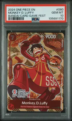 2024 ONE PIECE PROMOS BANDAI CARD GAME FEST #080 MONKEY D. LUFFY PSA 10 - Image 1