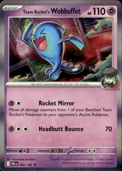 Pokemon Team Rocket’s Wobbuffet 082/182 Destined Rivals Holo Rare 2 Card Lot - Image 1
