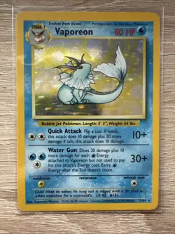 Pokemon TCG Vaporeon Holo Rare Card 12/64 Jungle No Symbol Error - LP+ - Image 5