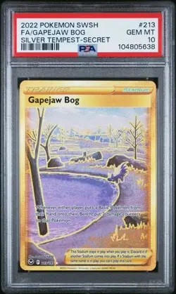GAPEJAW BOG #213/195 2022 Pokemon PSA 10 GOLD Secret Rare Silver Tempest - Image 1