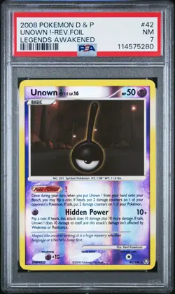 2008 POKEMON DIAMOND & PEARL LEGENDS AWAKENED #42 UNOWN !-REVERSE FOIL PSA 7 - Image 1