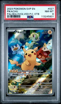 2023 POKEMON PALDEA EVOLVED POKEMON CENTER ETB PROMO SVP #027 PIKACHU PSA 8 - Image 1