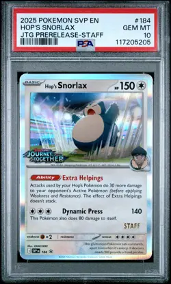2025 POKEMON SVP EN-SV BLACK STAR PROMO #184 HOP'S SNORLAX PSA 10 - Image 1