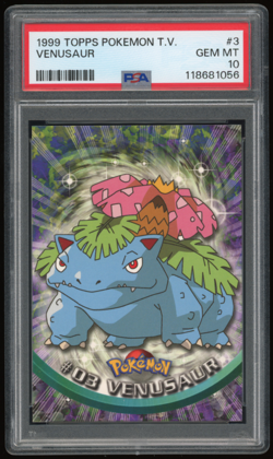 1999 TOPPS POKEMON T.V. BLUE LABEL #03 VENUSAUR PSA 10 **LOW POP 229** - Image 1