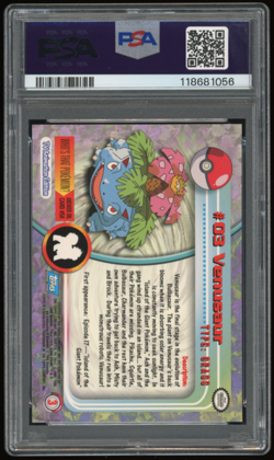 1999 TOPPS POKEMON T.V. BLUE LABEL #03 VENUSAUR PSA 10 **LOW POP 229** - Image 2