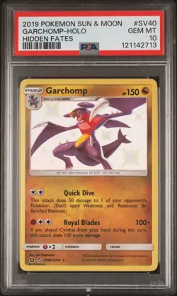 2019 POKEMON SUN & MOON HIDDEN FATES #SV40 GARCHOMP-HOLO PSA 10 - Image 1
